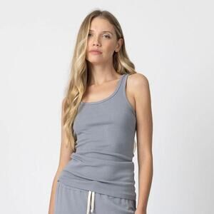 PJ Harlow Charlie Rib Knit Racer Back Tank Top Morning Blue Womens Size Small